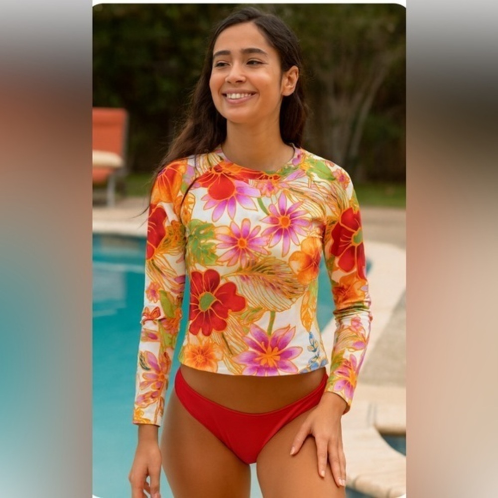 Mara Hoffman Women's Long Sleeve Rashguard Cropped Swim Shirt NWOT M/L #2212